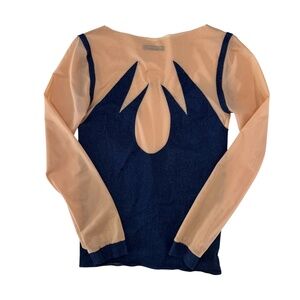 DELPHINE MURAT - VINTAGE FW 2008 - LONG SLEEVELESS -TOP DENIM /TULLE - NUDE/BLUE